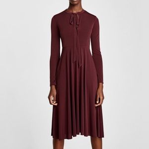 Zara Burgundy Neck Tie Dress, Size M.